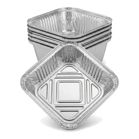 No2 Aluminium Container, a pack in front with more packs stacked behind, foil container, foil tray