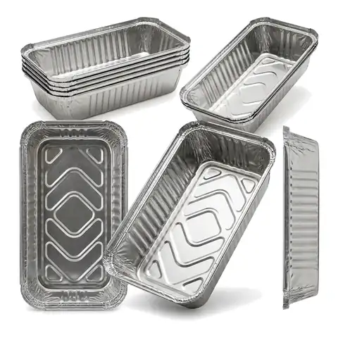 NO6 Aluminium Container, a pack in front with more packs stacked behind, foil container, foil tray