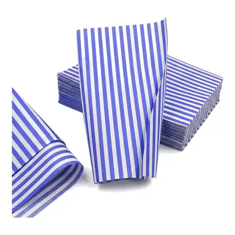 Blue & White Stripe Burger Wraps, a pack in front with more packs stacked behind, burger paper, sandwich wrap