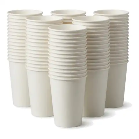12oz White Single Wall Coffee Cups, a pack in front with more packs stacked behind, paper cup, hot drink cup