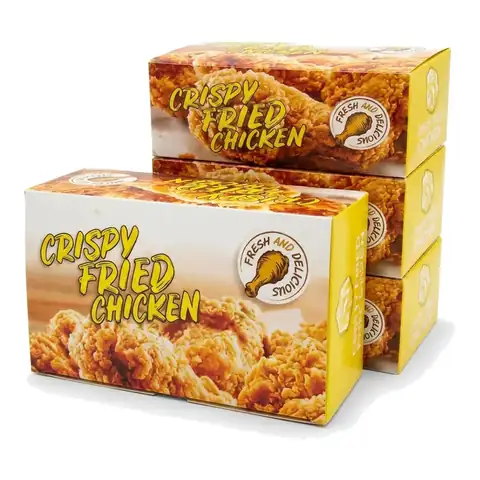 FC0 Small Chicken Box, a pack in front with more packs stacked behind, fried chicken box, chicken bucket