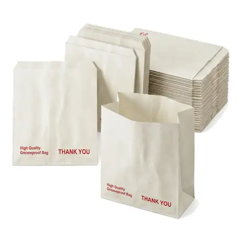 7x7 White Grease Proof Bag, a pack in front with more packs stacked behind, paper bag, greaseproof bag