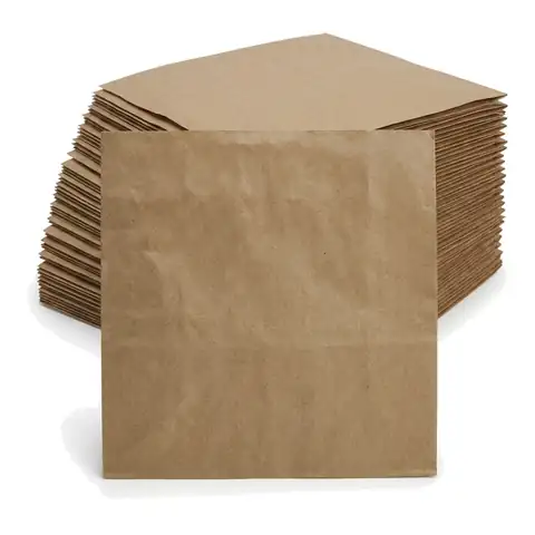 10x10 Brown Kraft Bag, a pack in front with more packs stacked behind, paper bag, greaseproof bag