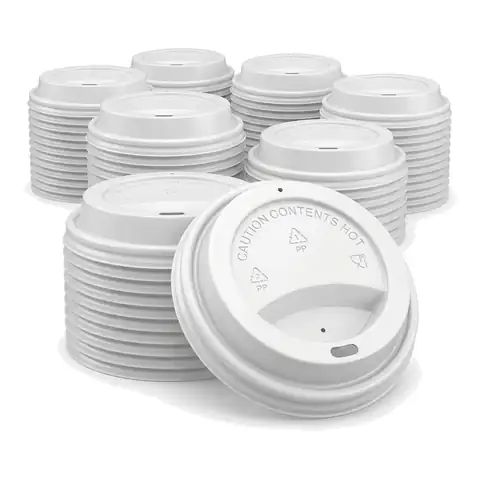 12oz White Coffee Cups Lids, a pack in front with more packs stacked behind, paper cup, hot drink cup