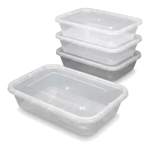 500ml Heavy Duty Microwavable Container, a pack in front with more packs stacked behind, microwave container, plastic takeaway container