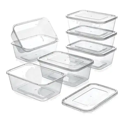 650ml Heavy Duty Microwavable Container, a pack in front with more packs stacked behind, microwave container, plastic takeaway container