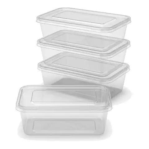 1000ml Heavy Duty Microwavable Container, a pack in front with more packs stacked behind, microwave container, plastic takeaway container