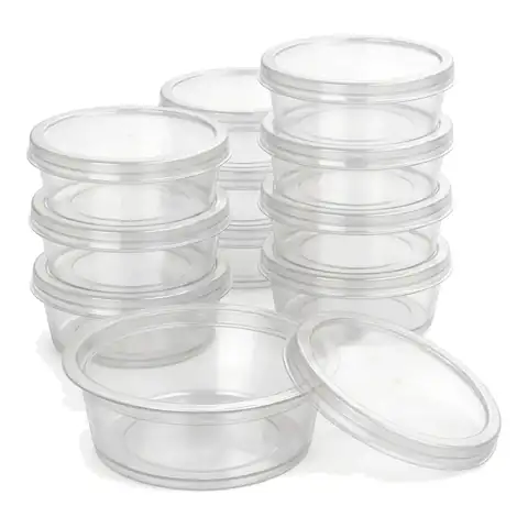 2oz Heavy Duty Sauce Pot Separate Lid, a pack in front with more packs stacked behind, dip pot, condiment pot