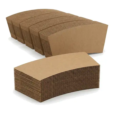 12/16oz Coffee Cup Sleeves Brown, a pack in front with more packs stacked behind, paper cup, hot drink cup