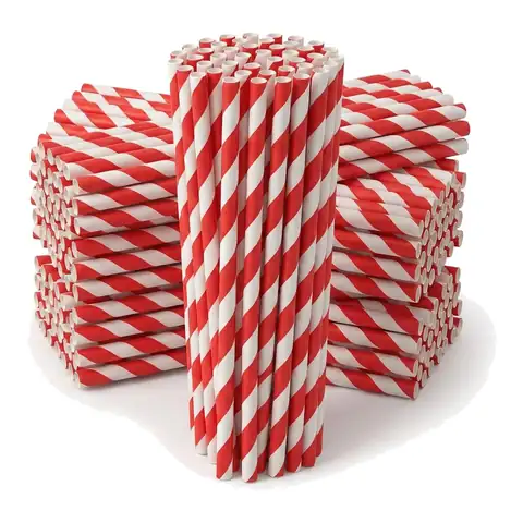 9M Bio Straws Red & White, a pack in front with more packs stacked behind, drinking straw, paper straw