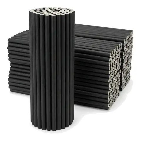 6M Bio Paper Straws Black, a pack in front with more packs stacked behind, drinking straw, compostable straw