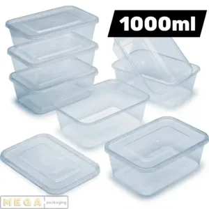 Micro Container 1000ml x250 microwave safe plastic food storage container with lids clear transparent heavy duty 1 litre 250 pack bulk wholesale