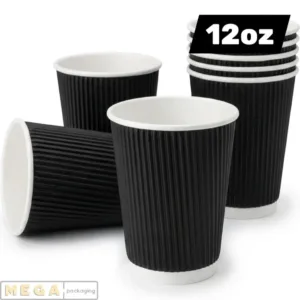 Black Coffee Cup 12oz x500 disposable paper coffee cup 500 pack bulk wholesale cafe restaurant takeaway hot beverage cup
