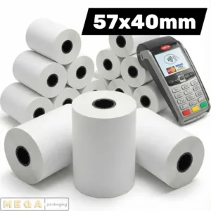 Thermal Till Roll Small x50 57x40mm BPA-free thermal paper 55-58 GSM 11-12m length 12.7mm core white receipt rolls UK