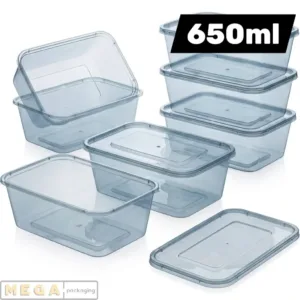 Micro Container 650ml x250 microwave safe plastic food storage container clear transparent heavy duty 250 pack bulk wholesale
