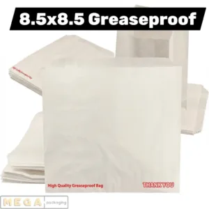 Grease Proof - 8.5x8.5" x1000 - Premium greaseproof paper sheets, 8.5x8.5 inch large size for versatile food wrapping, 38-40 GSM weight, white color, high grease and moisture resistance, food-grade safe, biodegradable and compostable, bulk pack of 1000 sheets, perfect for large sandwiches, subs, wraps, burgers, pizza slices, and professional food service
