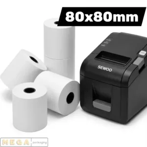 Thermal Till Roll Large x20 80x80mm BPA-free thermal paper 55-58 GSM 70-80m length 12.7mm core white receipt rolls UK
