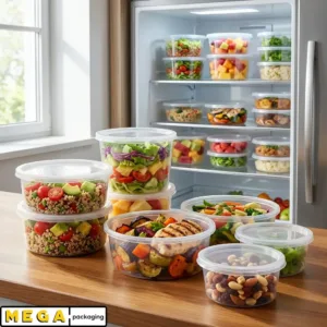 Round 8oz x250 clear plastic container heavy duty transparent food storage deli pot with lids 250 pack