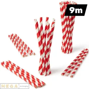 Bio Paper Straw 9M x200 biodegradable paper straw 9mm wide bore smoothie milkshake straw 200mm length 3-ply kraft paper compostable eco-friendly 200 pack bulk wholesale UK