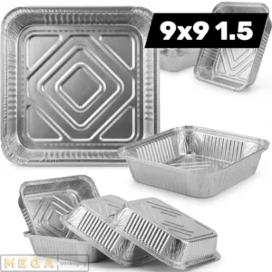 Aluminium Container 9x9 - 1.5 (Shallow) x200 silver foil 1500ml square oven-safe freezer-safe recyclable food-grade takeaway UK