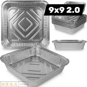 Aluminium Container 9x9 - 2.0 (Deep) x200 silver foil 2100ml square oven-safe freezer-safe recyclable food-grade takeaway UK