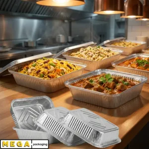 Aluminium Container 9x9 - 2.0 (Deep) x200 silver foil 2100ml square oven-safe freezer-safe recyclable food-grade takeaway UK