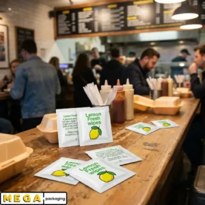 Wet Wipe - Small x1000 lemon fresh individually wrapped alcohol-free antibacterial catering hand wipes restaurant takeaway UK