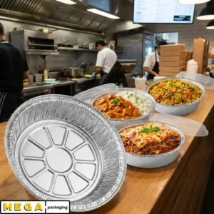Round Aluminium Container - No12 x400 silver foil 920ml circular oven-safe freezer-safe recyclable food-grade takeaway UK