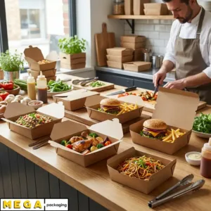 Large Kraft Box No2 1500ml natural brown recyclable food container hinged lid