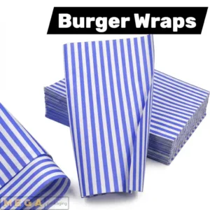 Burger Wrap Blue 2kg blue gingham checkered greaseproof paper 250mm x 320mm 1000 sheets food wrap basket liner fast food UK
