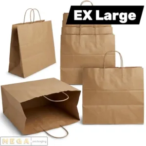 Paper Bag - EX Large x100 kraft paper twisted handles brown recyclable biodegradable retail takeaway packaging