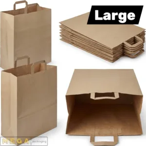 Paper Bag - Large x250 kraft paper flat handles brown recyclable biodegradable retail takeaway packaging