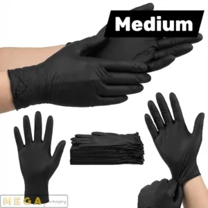 Black Nitrile Medium x100 powder-free latex-free disposable gloves 100 pack 3-5 mil thickness textured fingertips food grade medical grade UK