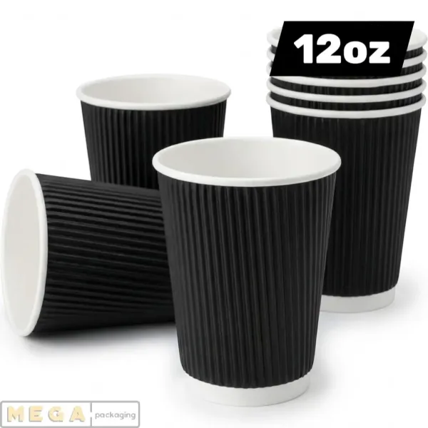Black Coffee Cup 12oz x500 disposable paper coffee cup 500 pack bulk wholesale cafe restaurant takeaway hot beverage cup