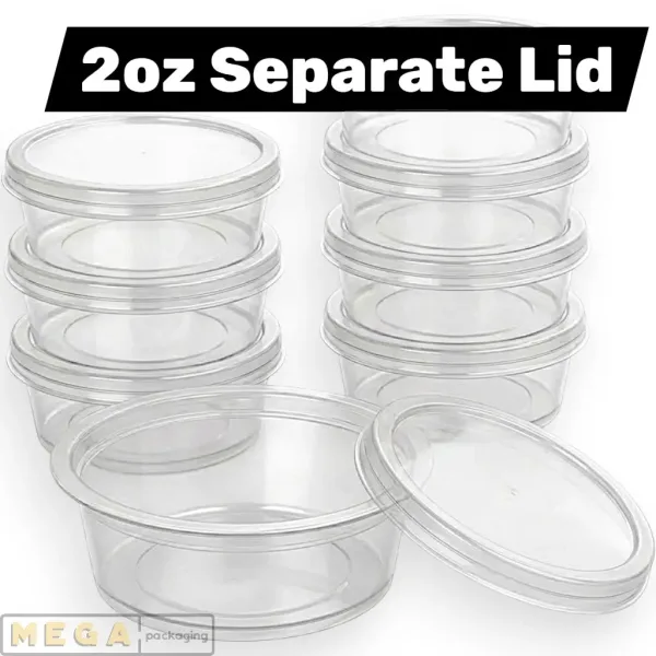Separate Lid Pot 2oz x800 clear plastic round sauce container transparent separate lid 800 pack bulk wholesale catering restaurant food service heavy duty