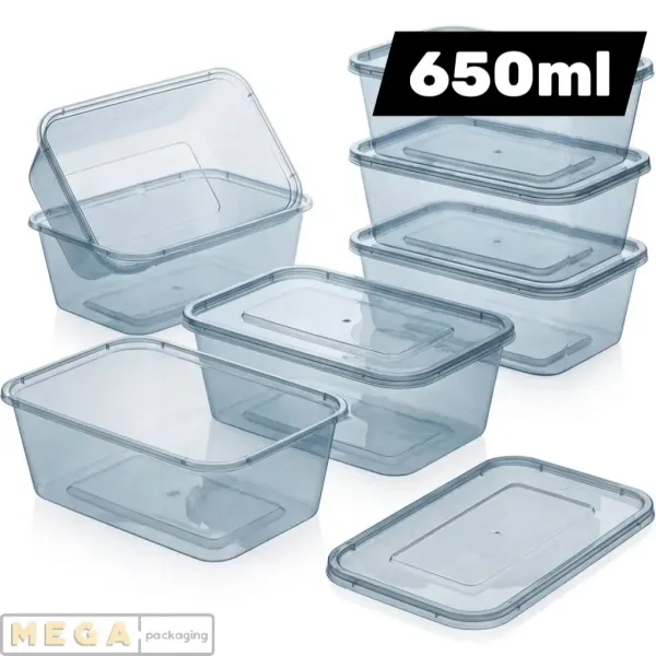 Micro Container 650ml x250 microwave safe plastic food storage container clear transparent heavy duty 250 pack bulk wholesale