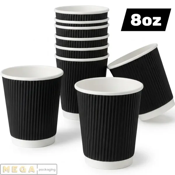 Black Coffee Cup 8oz x500 disposable paper coffee cup 500 pack bulk wholesale cafe restaurant takeaway hot beverage cup small