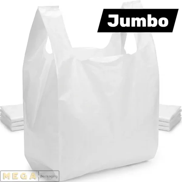 Plastic Carrier Bag Jumbo x1000 white vest handle carrier bags 1000 pack 13x19x23 inches HDPE extra heavy duty supermarket retail UK
