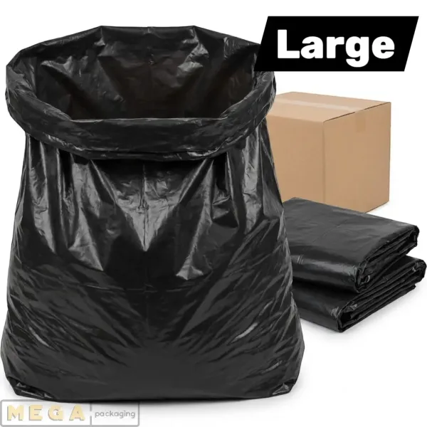 Heavy Duty Bin Bag x200 black refuse sacks 200 pack 18x29x39 inches 90-100 litres 30-35 microns 120-140 gauge LDPE commercial waste UK
