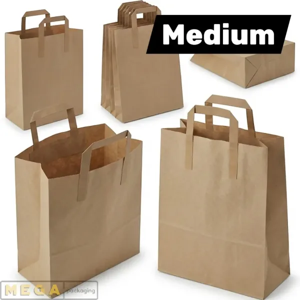 Paper Bag - Medium x250 kraft paper flat handles brown recyclable biodegradable retail gift packaging boutique