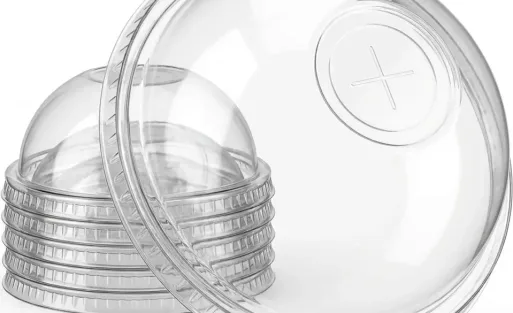 Plastic Dome Lid 12/16oz x1000 clear disposable PET dome lid 98mm universal fit crescent sip hole breather hole 1000 pack bulk wholesale cafe smoothie iced coffee lid UK