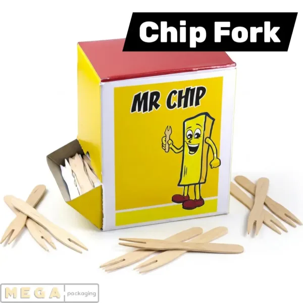 Wooden Chip Fork x1000 birchwood 2-prong biodegradable compostable eco-friendly food-grade splinter-free fish chips takeaway UK